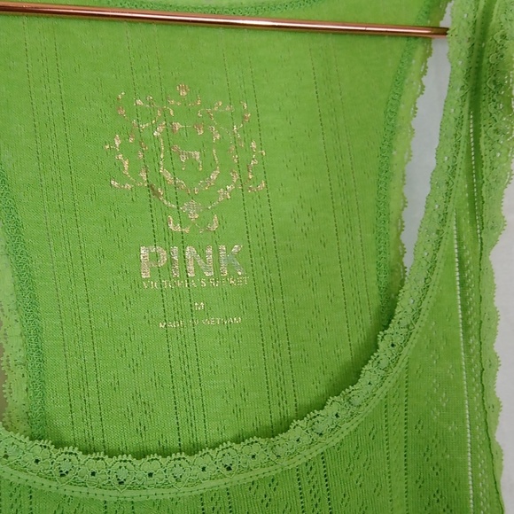 Pink Victoria's Secret Green Lacey Racerback Tank Top - Picture 3 of 5
